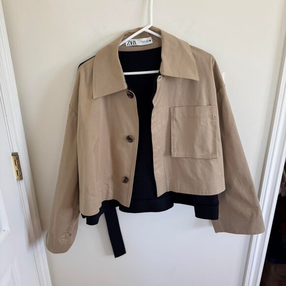 Zara Short Contrasting Wool Trench Coat Size M - Picture 3 of 7